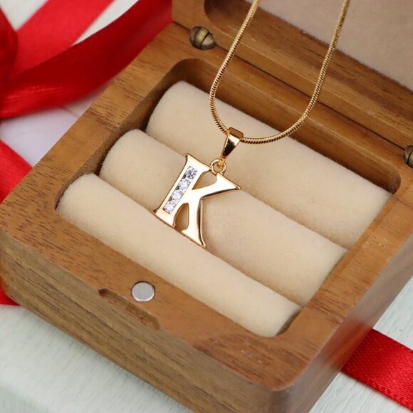 "Rose Gold Letter K Pendant with Crystals – 18K Gold Plated Charm, XPPT1360 - Picture 9 of 13